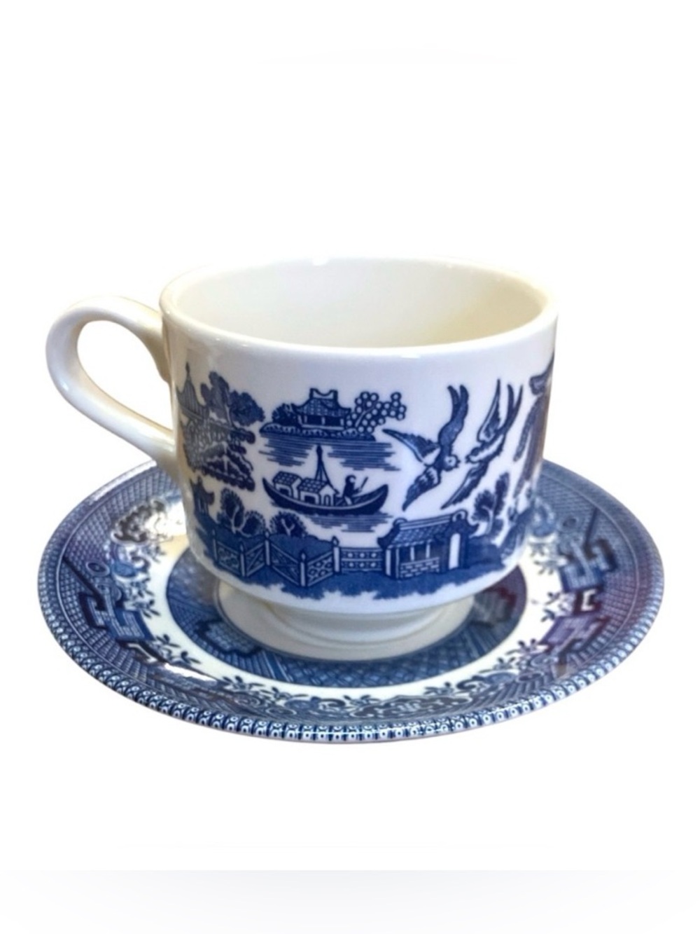 Vintage Churchill Blue Willow Cup and Saucer Made in England Transferware Set